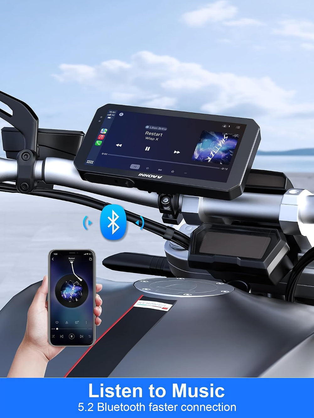 INNOVV N2 Motorcycle CarPlay & Android Auto, 6" Gloved Touch Screen ...