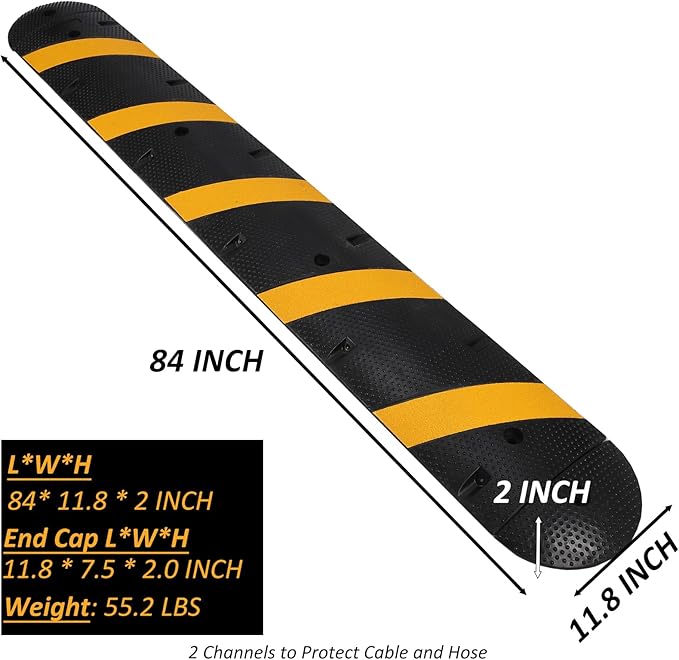 84'' Rubber Speed Bump, 1 Pack 2 Channel Modular Heavy Duty Speed Bum...