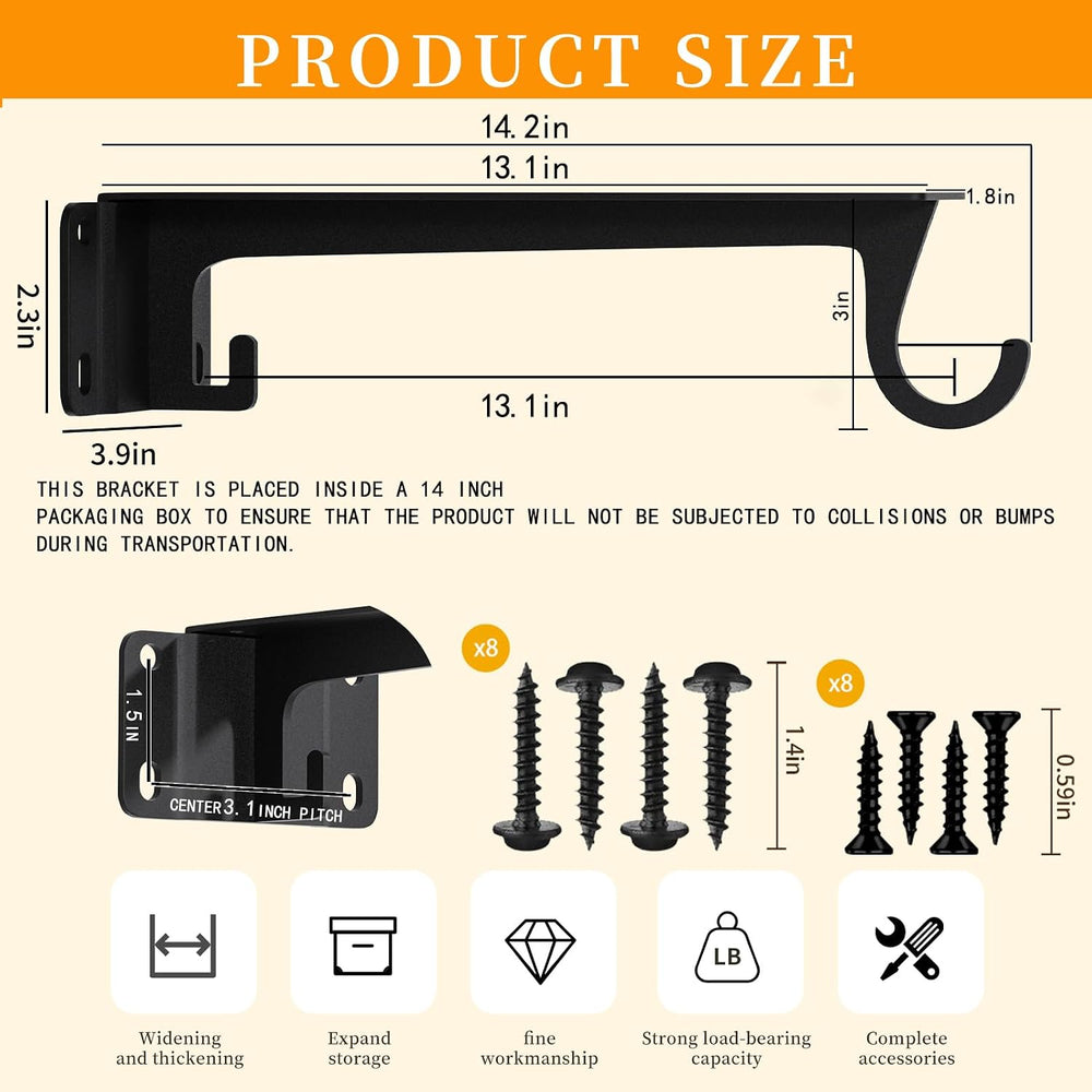 14inch Heavy Duty Closet Rod Bracket Supports 200lbs (2pack Black)