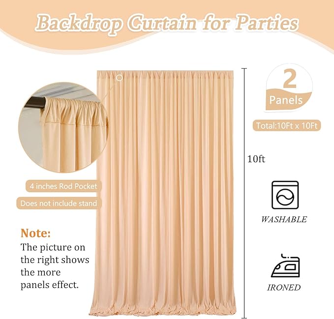 10 x 10 Feet Champagne Backdrop Curtain for Partie, Background Curtains for P...
