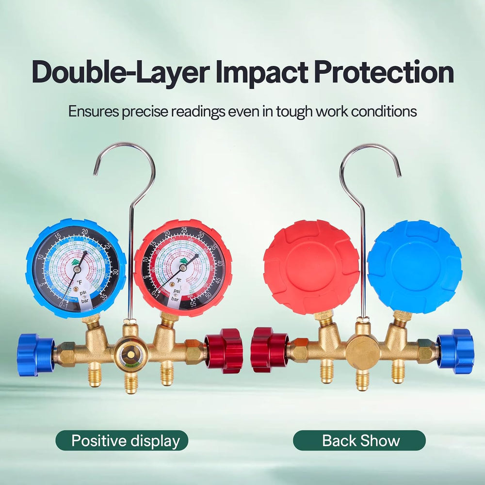 HVAC Manifold Gauge Set with Brass Body and Explosion-Proof Lens, AC Gauge Se...