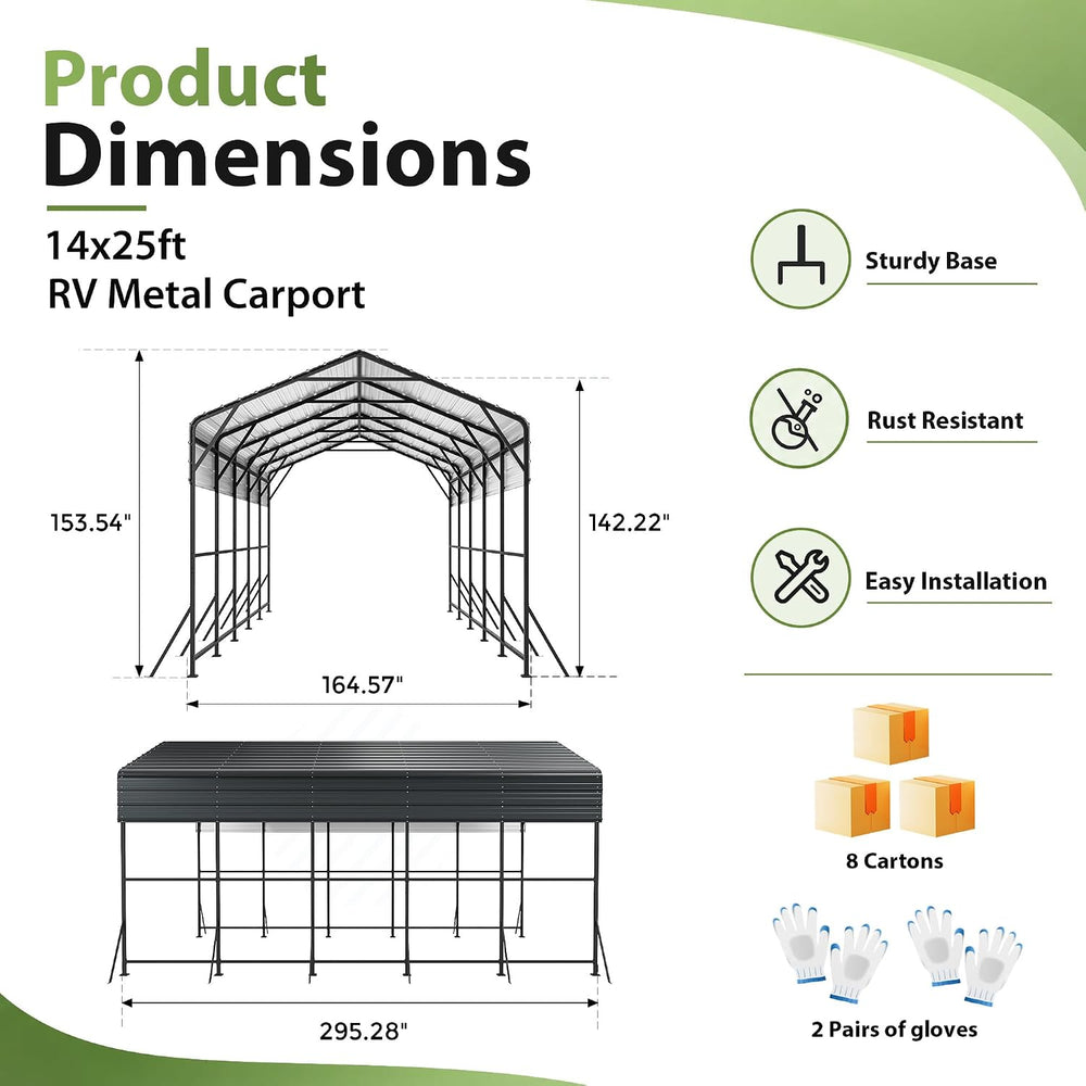 AirWire 14x25x13 FT RV Heavy Duty Metal Carport Canopy