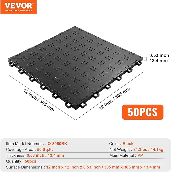 VEVOR Garage Tiles Interlocking, Non-Slip Double-Sided Texture Garage Floorin...