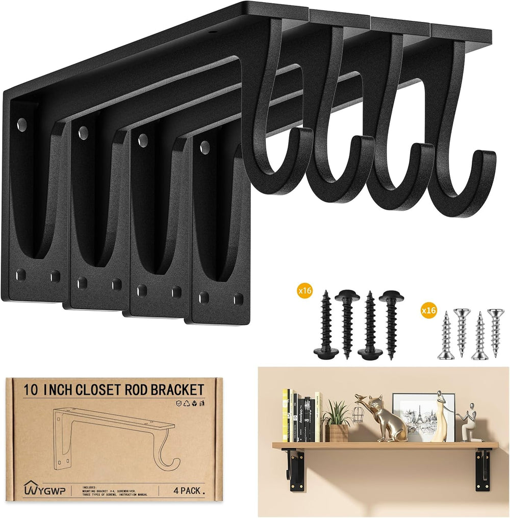 Closet Rod Bracket Heavy Duty,10x5.6in Closet Shelf Brackets Support 400LBS