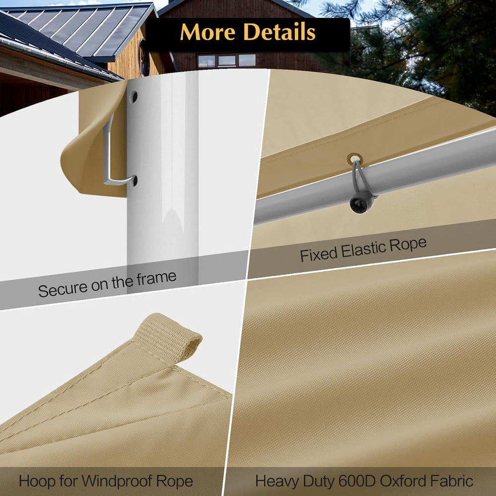 10x20 FT Car Canopy Replacement Cover, 800D Waterproof & UV, Beige
