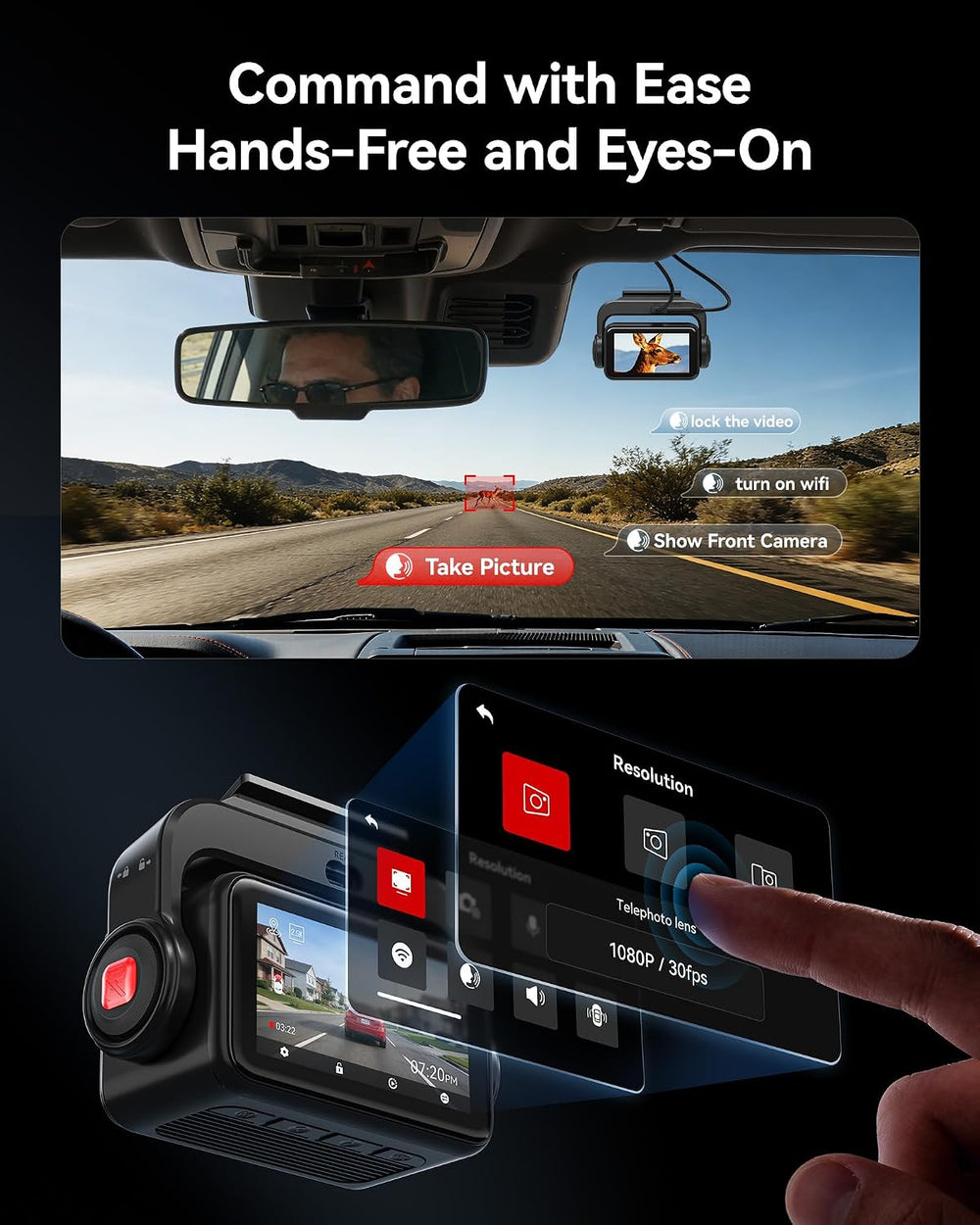 REDTIGER ZP1 Telephoto+Wide Dash Cam, 4X Zoom, STARVIS 2, EIS Night Vision