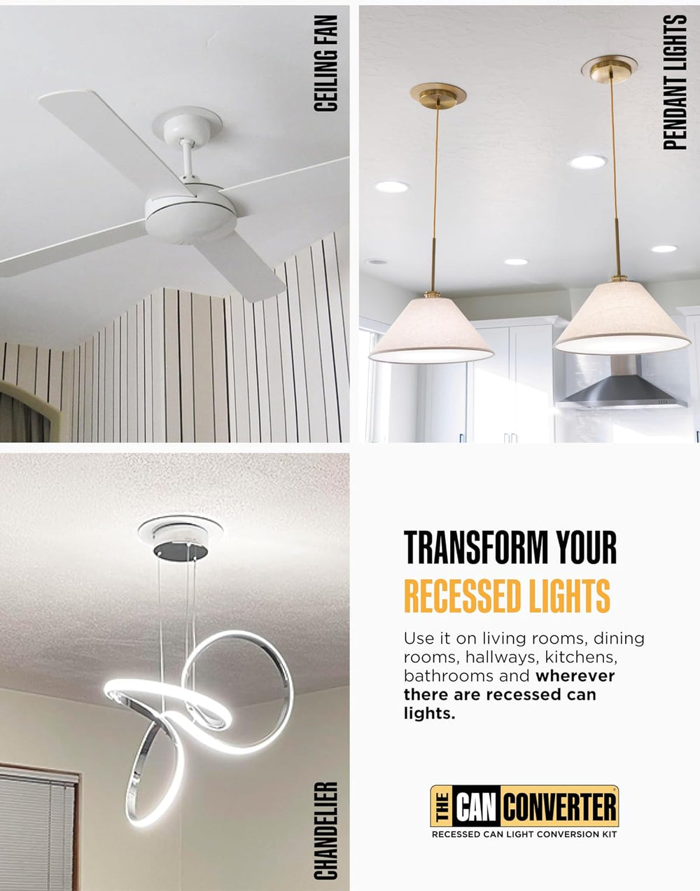 R56 Recessed Can Light Conversion Kit w/ 7"¾ Flat Ceiling Medallion - Ho...
