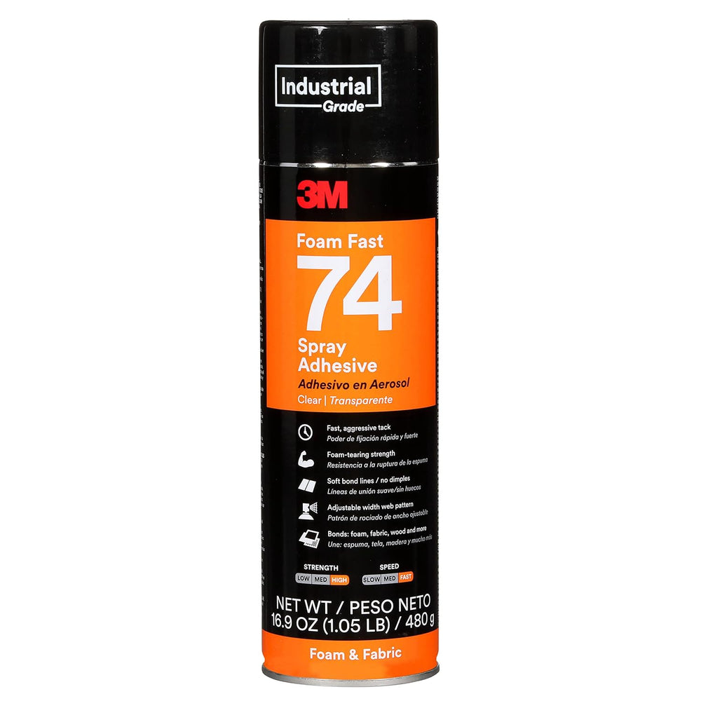 3M Foam Fast Spray Adhesive 74, Clear Color, 24 fl oz Can (Net Wt 16.9 oz)