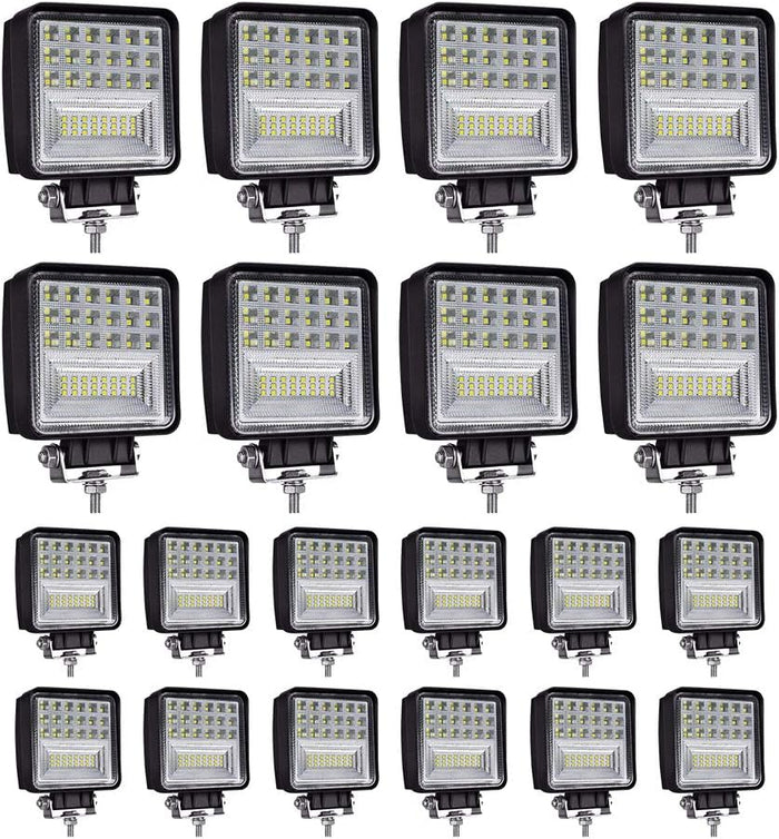 WINBANG LED Light Pods, 4 inch 126W Square LED Work Light, 12V 24V Spot/Flood Light Off Road Lights, Led Fog/Driving Lights for Truck Pickup Boat Golf Cart SUV ATV UTV (20 Pack)