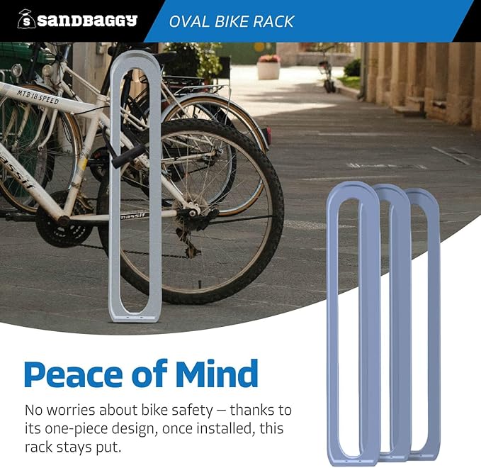 Sandbaggy Modern Commercial Bike Rack | 6.5” x 3” x 35” Oval Design | In-Ground