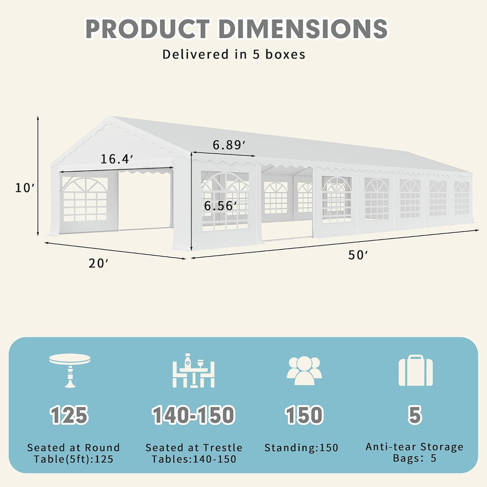 EROMMY 20x50FT Heavy Duty Party Tent, White Outdoor Event Canopy with Removab...