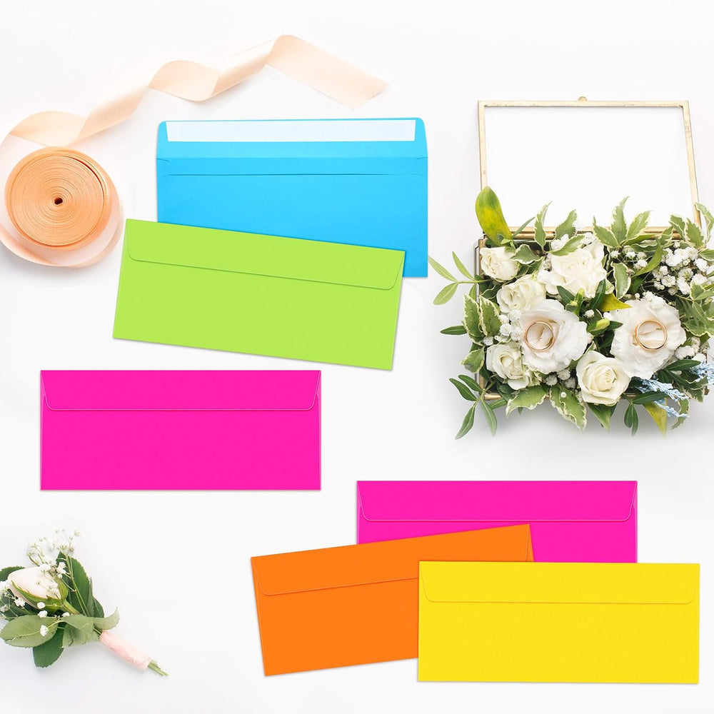 Outus 500 Pcs #10 Colored Envelopes Business Adhesive,Neon Color