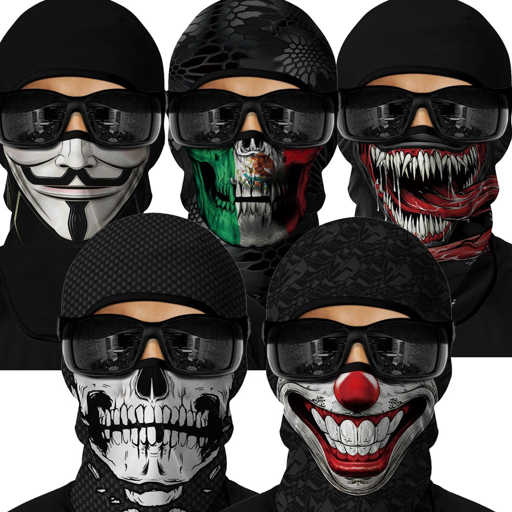 Red Plume 5PCS Ghosts Skull Print Balaclava Full Face Ski Mask UV Protection ...