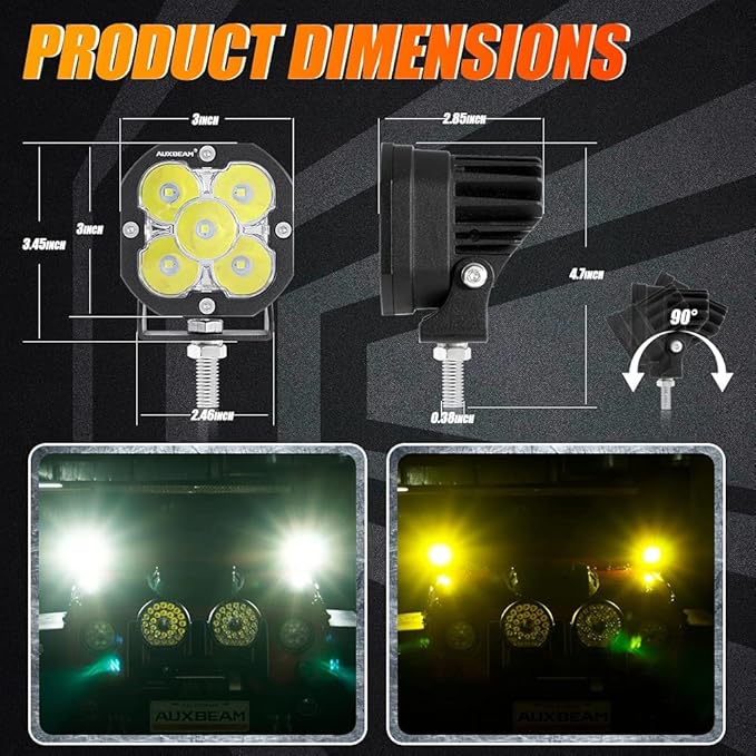 Auxbeam XP-Ultra Series 3 Inch LED Pods 80W 9600LM Offroad Driving Lights White