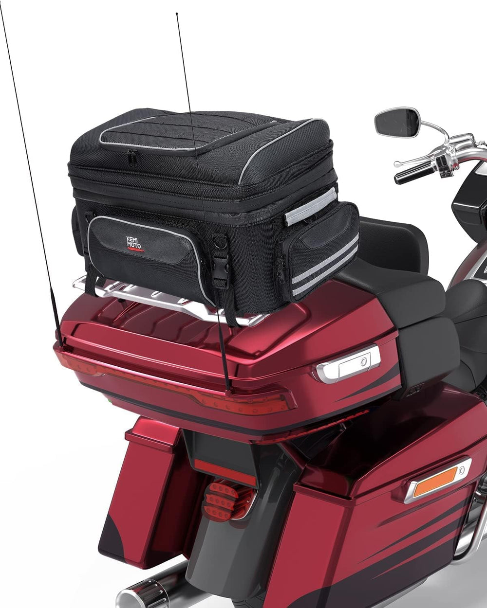 KEMIMOTO Expandable Motorcycle Traveler Tour Trunk Bag 40L-50L Luggage Rack T...