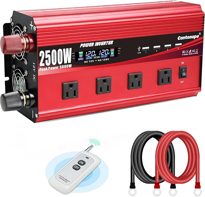 2500W Power Inverter 12V to 110V/120V DC to AC