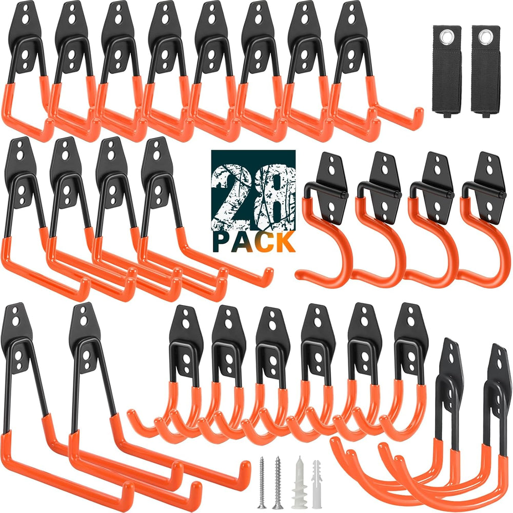 28 Pack Heavy Duty Garage Hooks, Utility Wall Mounted Storage System, with An...