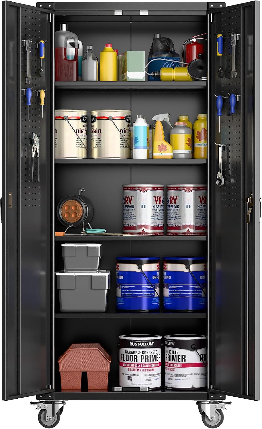 GarveeHome Metal Storage Cabinet with Wheels Garage Storage Cabinet Adjustabl...