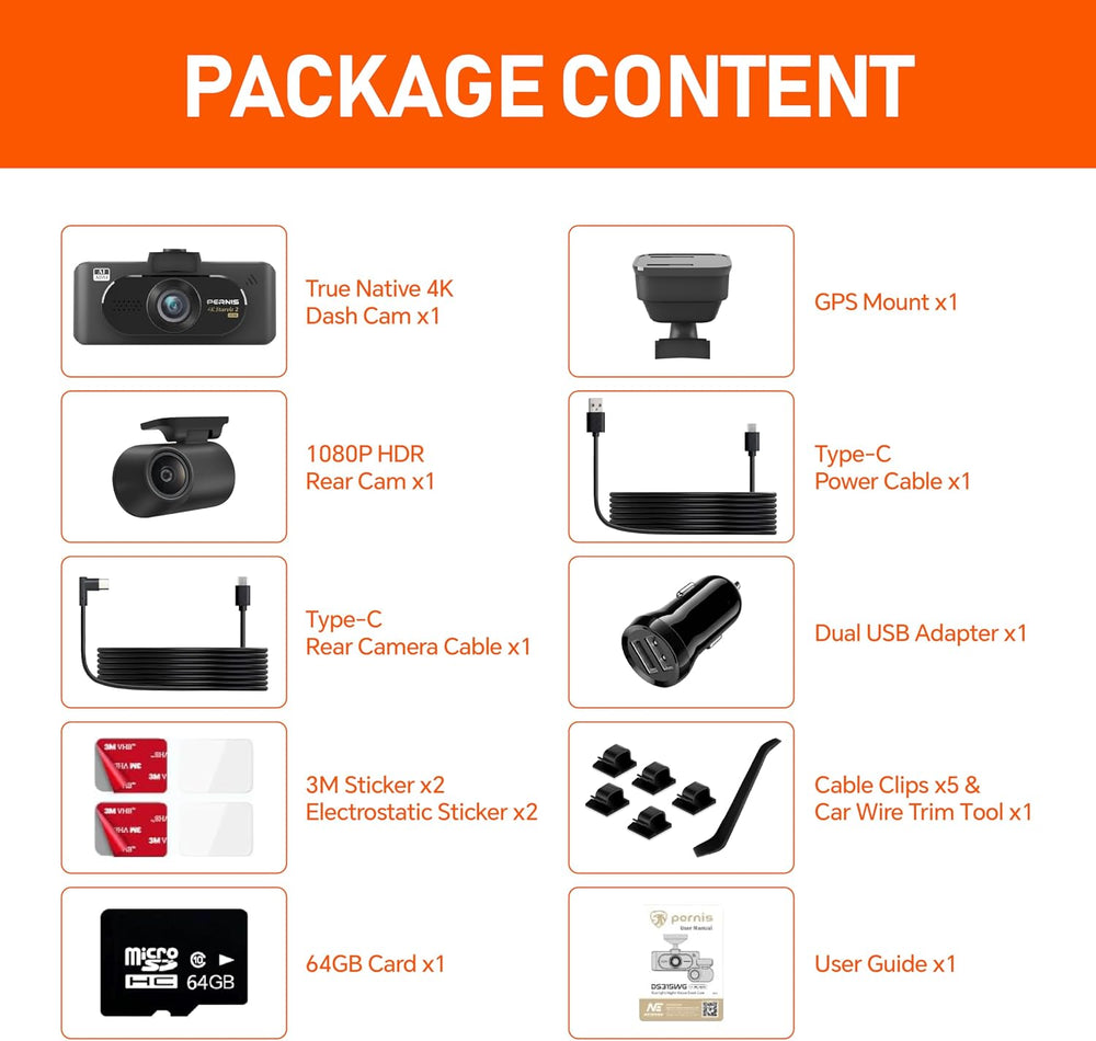 4K Dash Cam Front and Rear, STARVIS 2 Sensor, Free Card Included