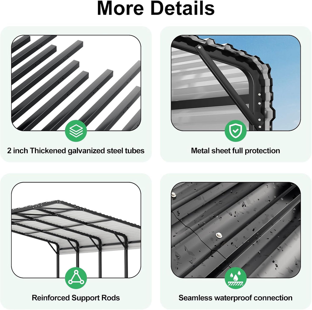 20x20 FT Metal Carport Canopy with Reinforced Base