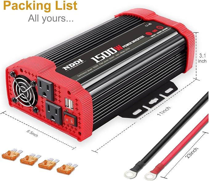 1500W Car Power Inverter 12V DC to 110V AC Car Converter Charger Adapter