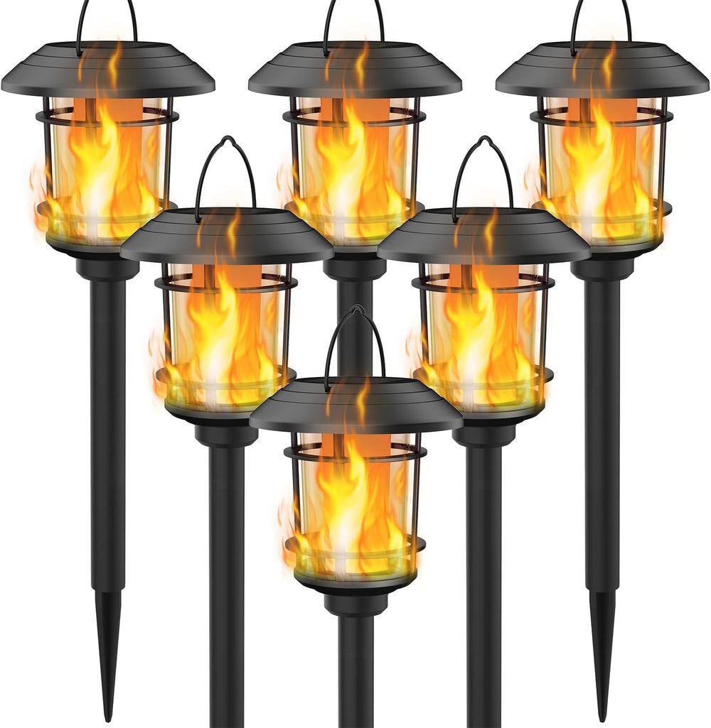 Dynaming 6 Pack Solar Flame Torch Lights Outdoor, Halloween Dual Use Flickeri...