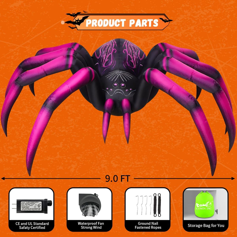COMIN 9 FT Long Halloween Inflatables Purple Gradient Spider Outdoor Decorati...