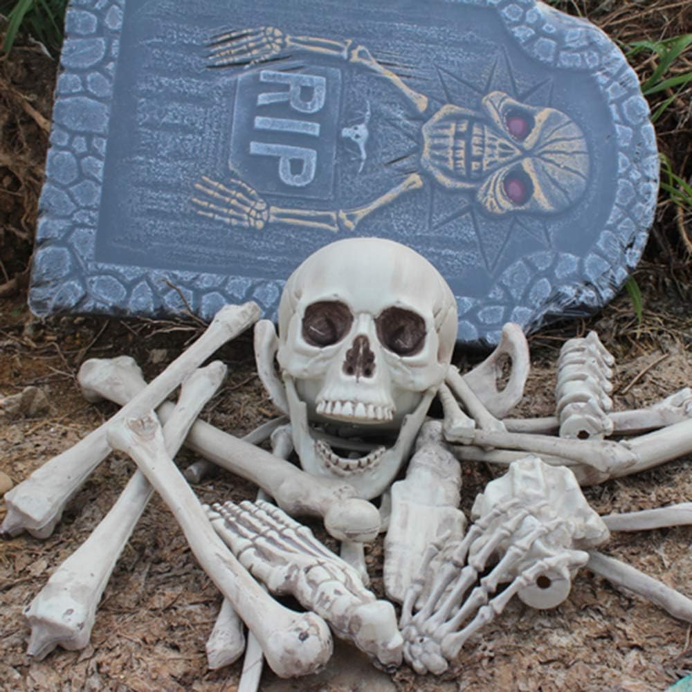 XONOR 28 Pieces Skeleton Bones and Skull for Halloween Decor or Spooky Gravey...