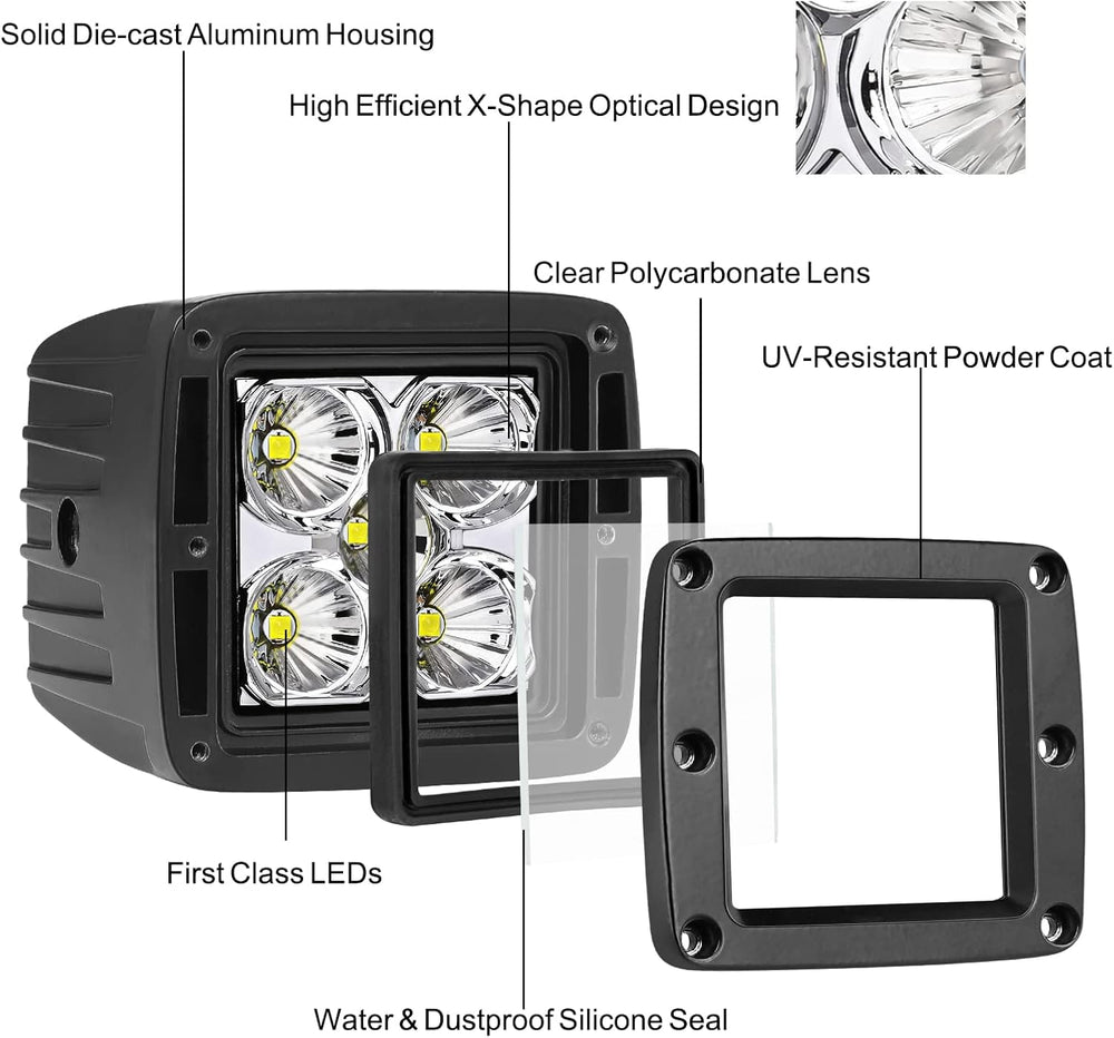 LED Pods, RFROAD LIGHTING 2pcs 3" 100W Super Bright LED Driving Lights L...