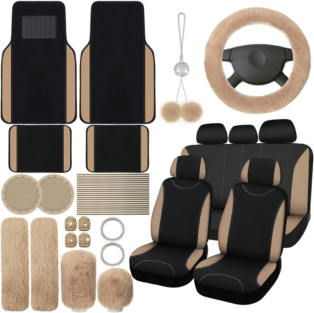 Woanger 47 Car Seat Cover Full Set Car Accessories for Women, Beige