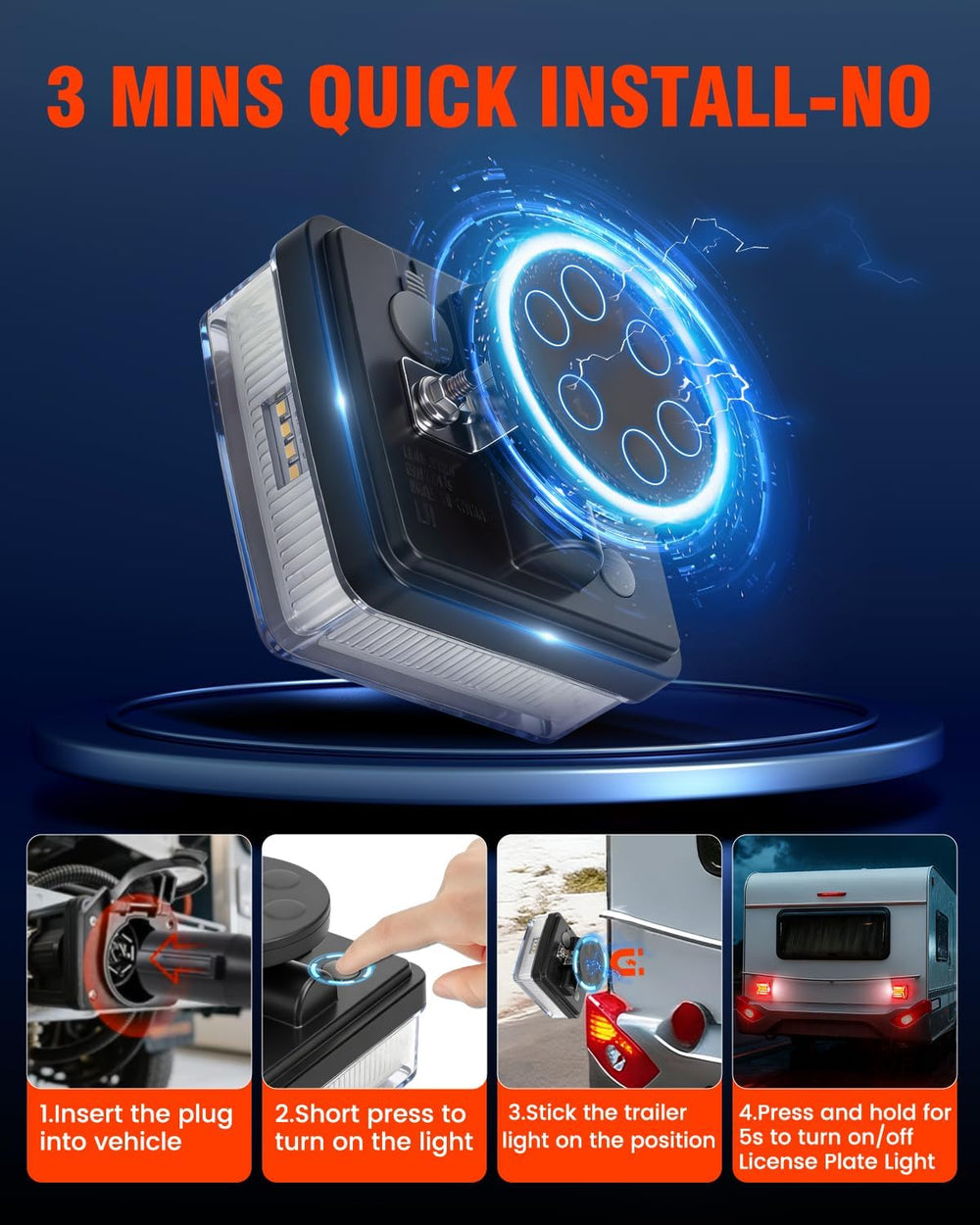 SUPAREE Wireless Trailer Lights Magnetic Rechargeable LED Towing Light Kit