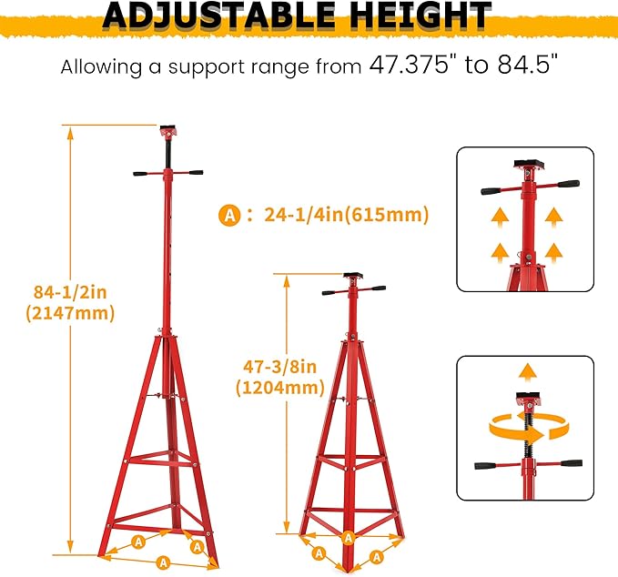 KUAFU 47.375"-84.5" Automotive Under Hoist Tripod Stand 2 Ton High ...