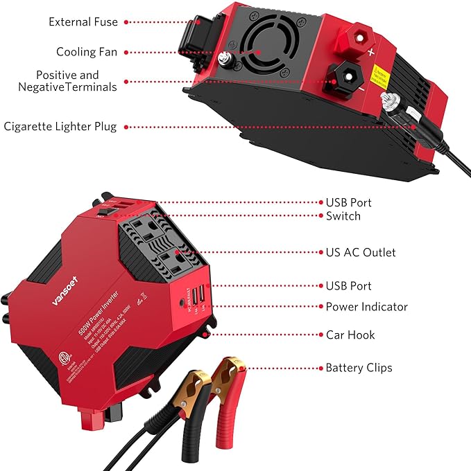 500 Watt Car Power Inverter DC 12V to AC 110V Car Plug Inverter Adapter Power