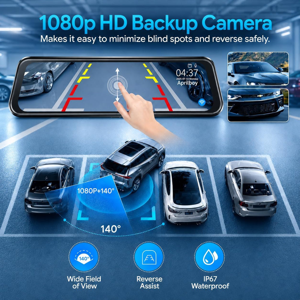 4K Mirror Triple Dash Cam for Cars, Dashcam Rearview with Night Vision WiFi