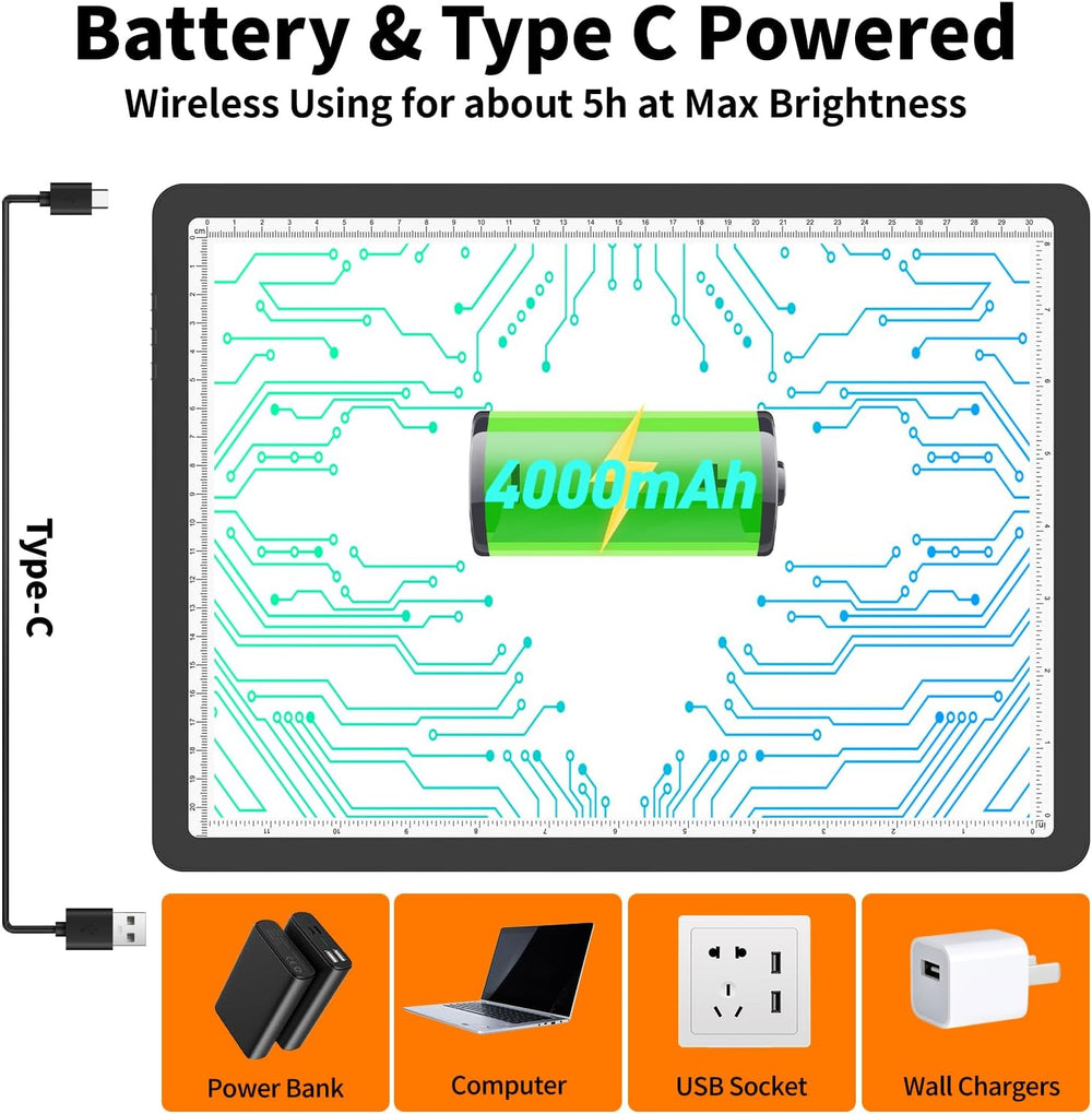 TOHETO Rechargeable A4 Light Pad for Diamond Painting, Ultra Bright Tracing L...