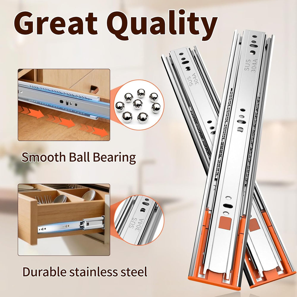 22" Soft Close Drawer Slides, Stainless Steel Full Extension Side Mount ...