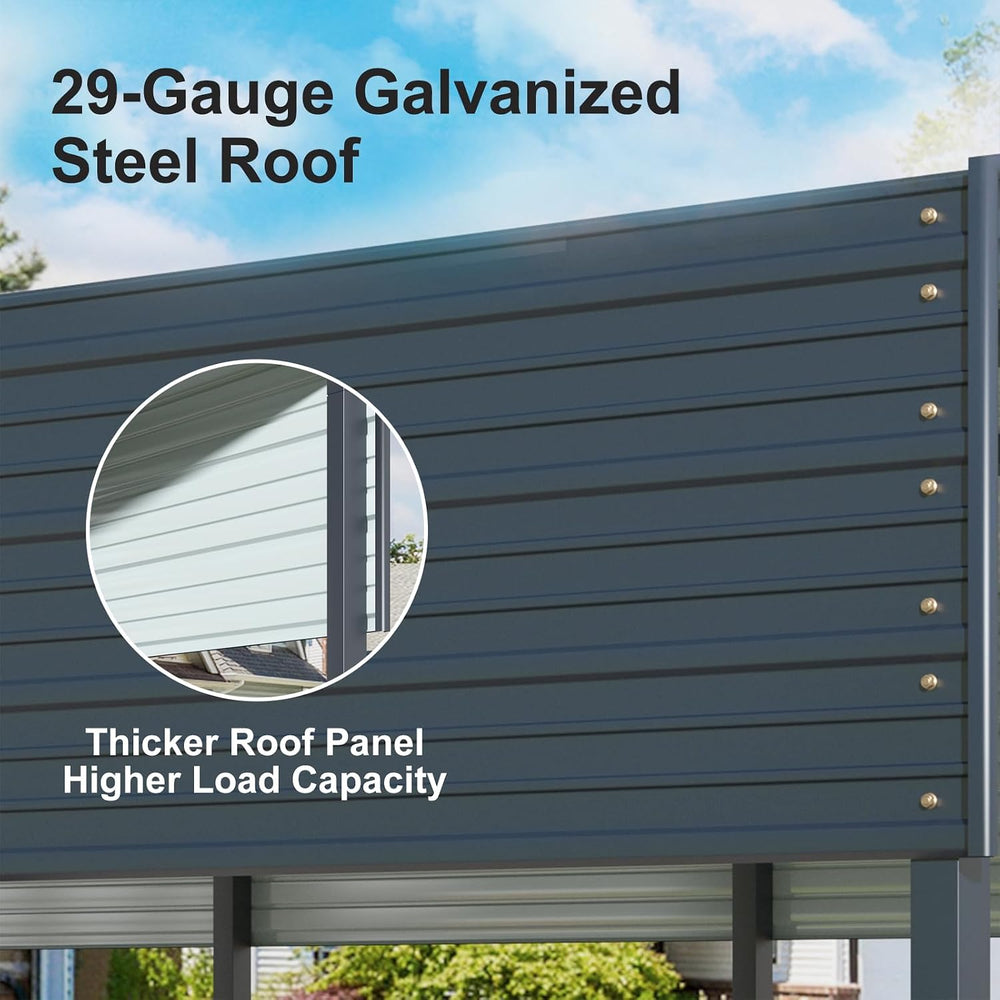 12×20 FT Carport, 2"x2" Reinforced Frame & 29-Gauge Leak-Resist...