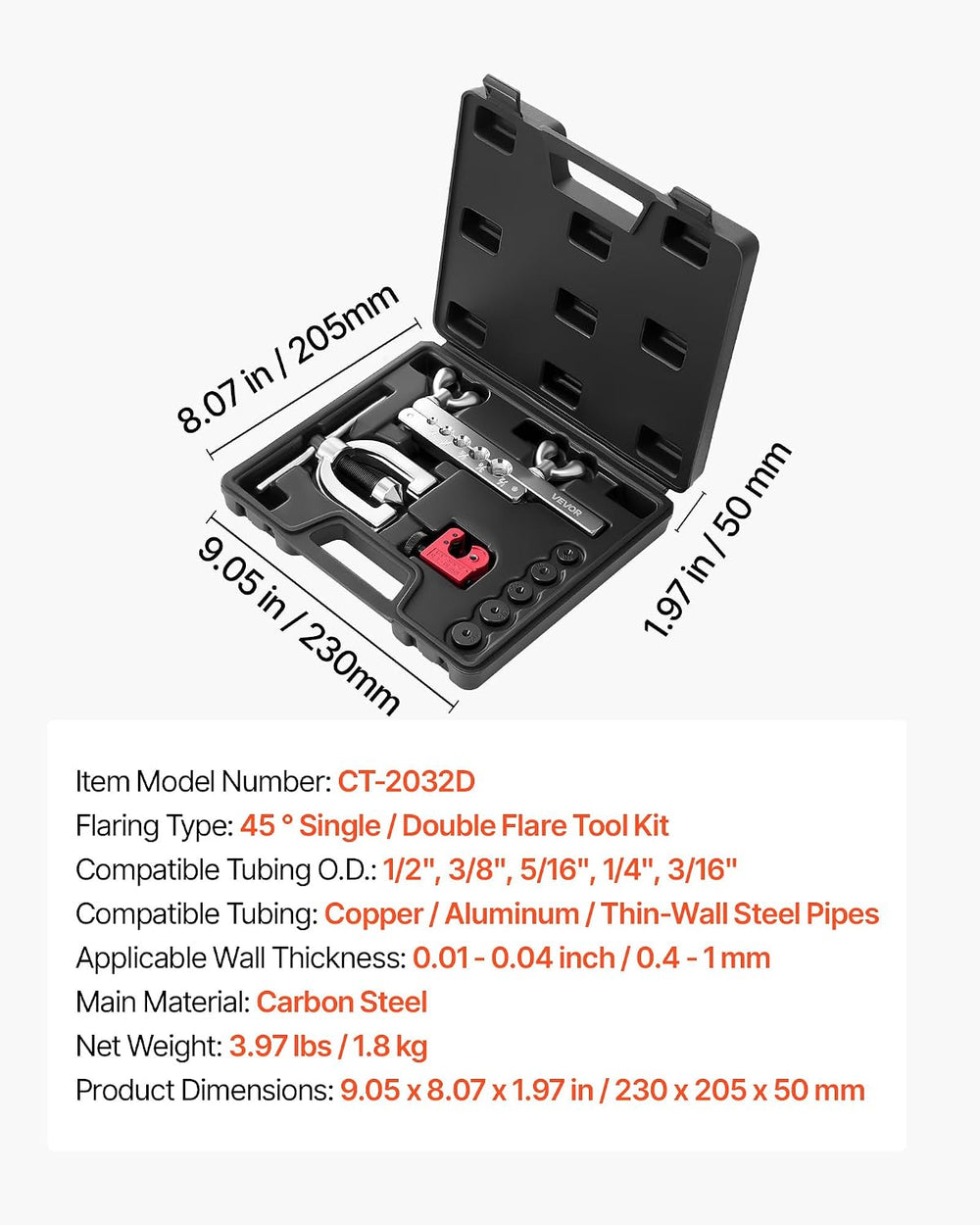 VEVOR 3/16" Brake Line Repair Kit, 45° Double & Single Brake Line Fl...