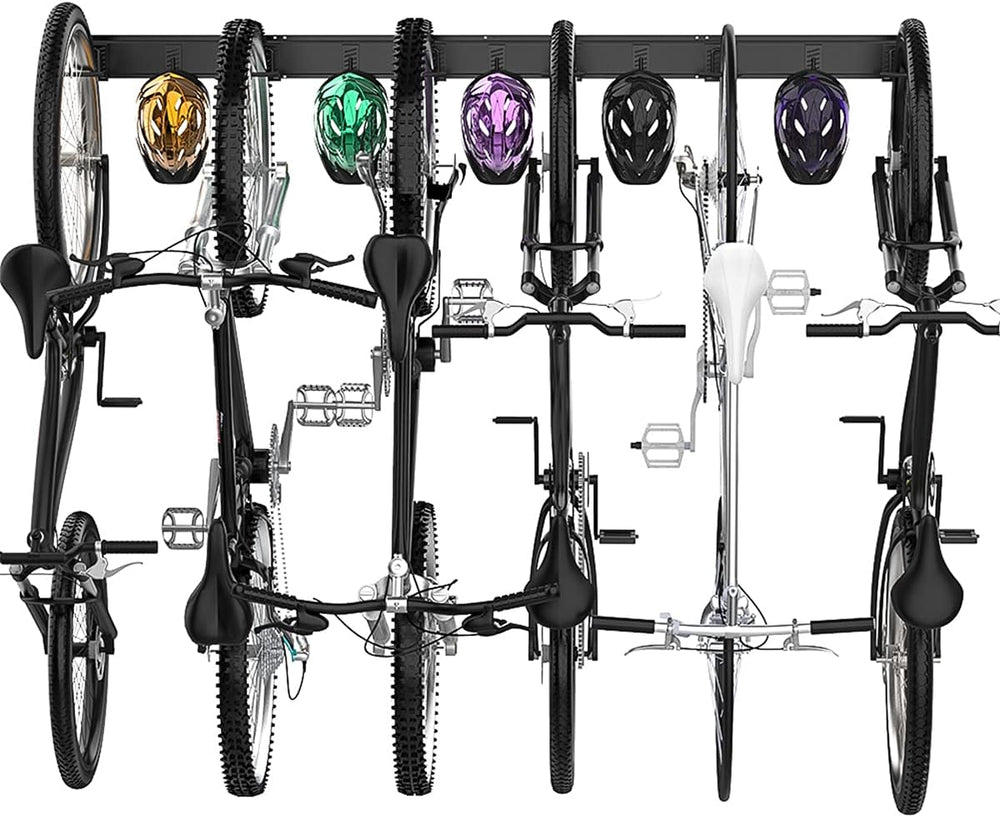 TORACK Bike Storage Rack, 6 Bikes Bike Racks & 5 Helmets Hooks for Garage