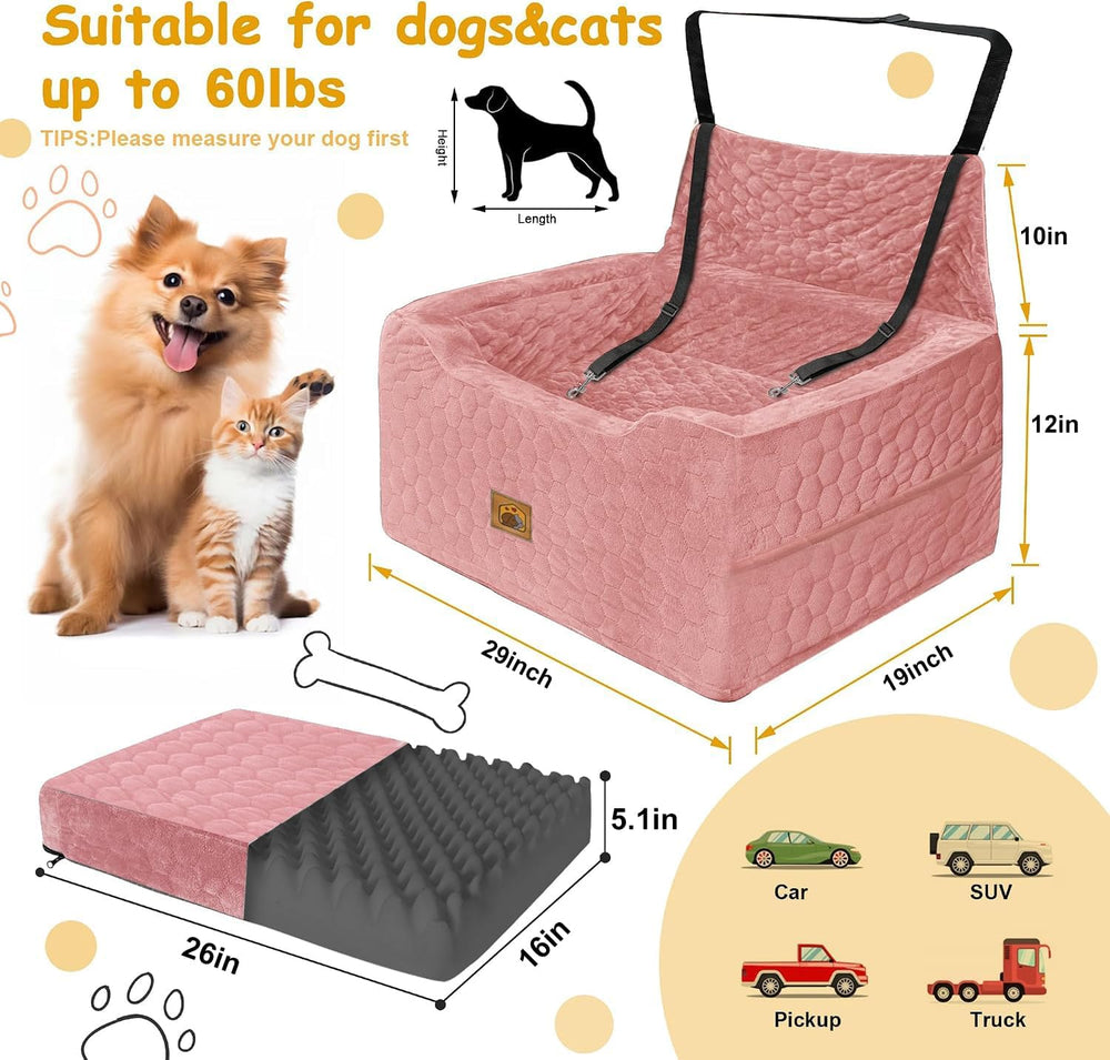 Dog Car Seat for Medium/Large Dog Booster Seat Under 60 lbs or 2 Small Dogs, ...