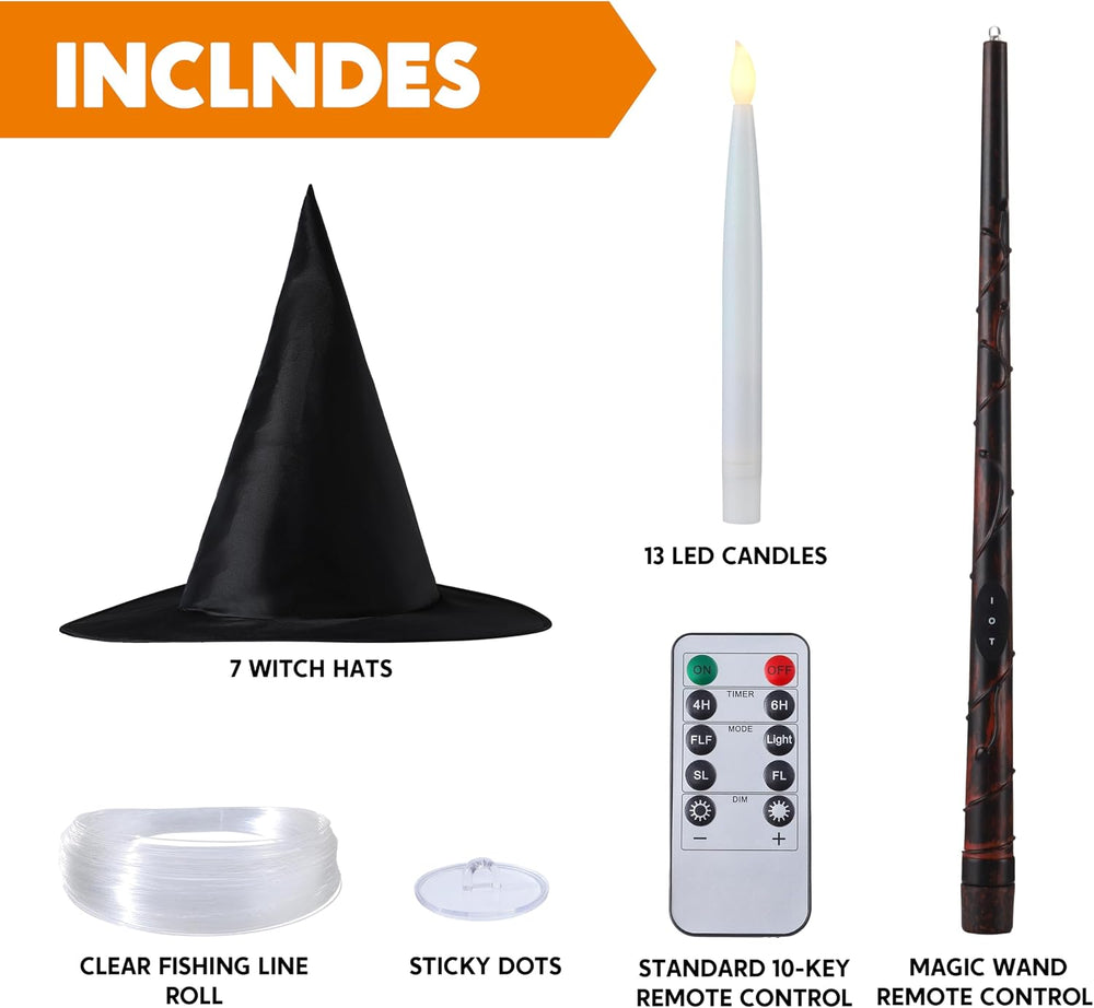 JOYIN 20Pcs Halloween Floating Candles and Witch Hat Light Up with Wand Remot...