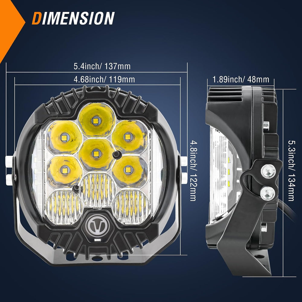 AUTOXBERT 5 Inch Round LED Offroad Lights, 50W Side Shooter Pods Spot Flood C...