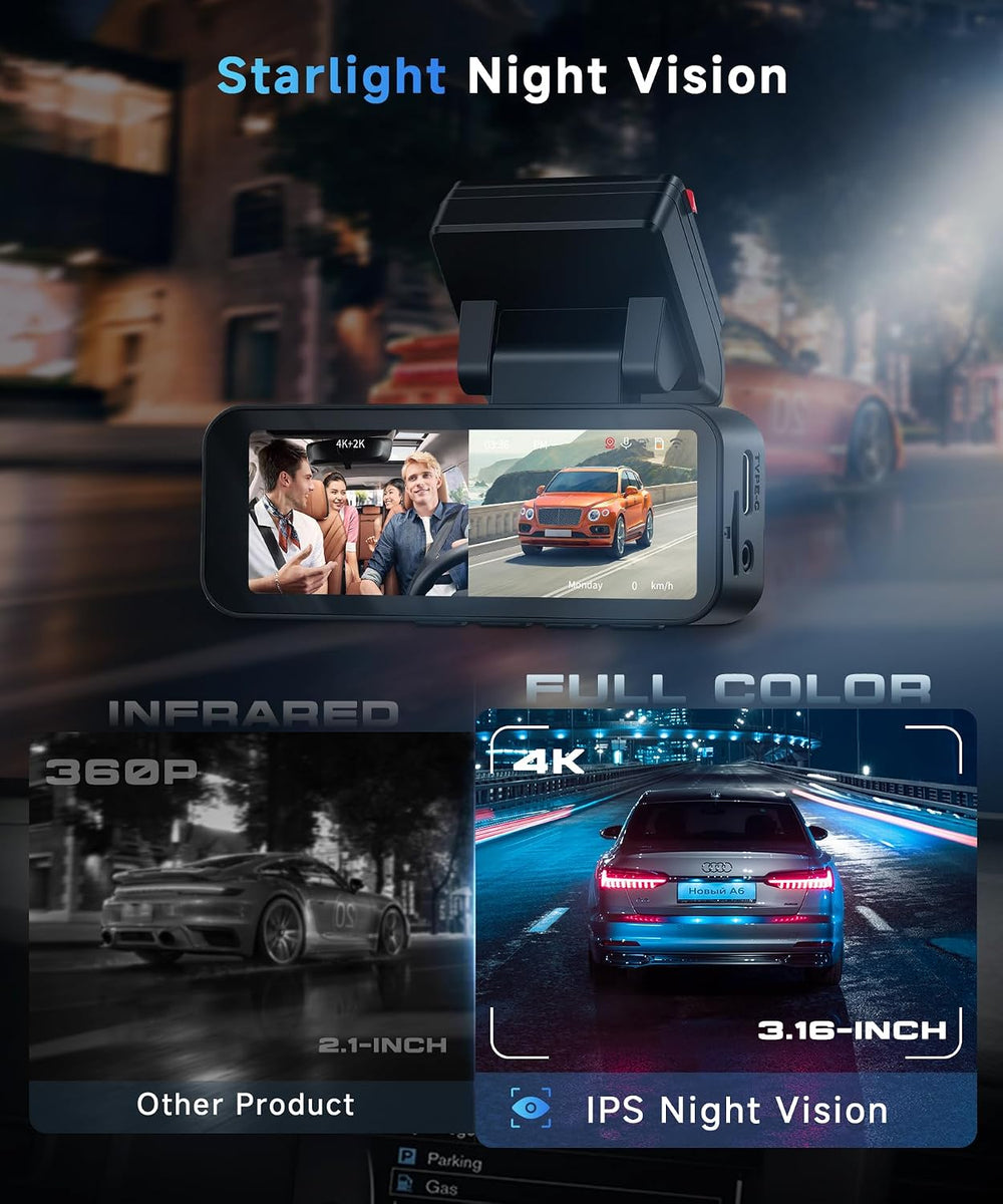 2 Channel Dash Cam 360° Front and Rear Inside, 4K Car Camera Recorder, 3.16 I...