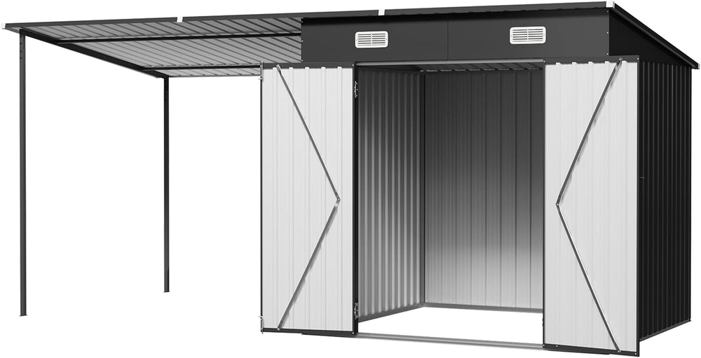 14x6FT Outdoor Lean to Shed & Hardtop Gazebo Combo