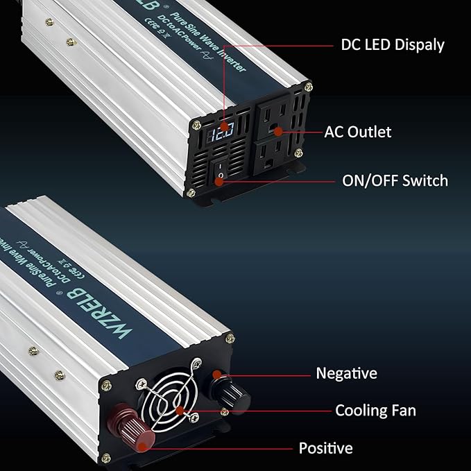 WZRELB 800W Pure Sine Wave Inverter 12V DC to 110V 120V AC Power Converter