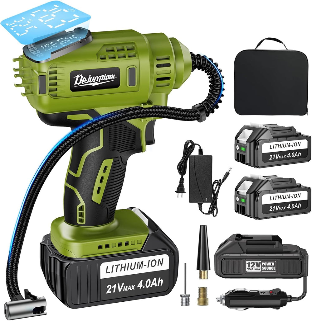 Portable Air Compressor for Car Tires with 2x4000Mah 21V Batteries, Fast 150P...
