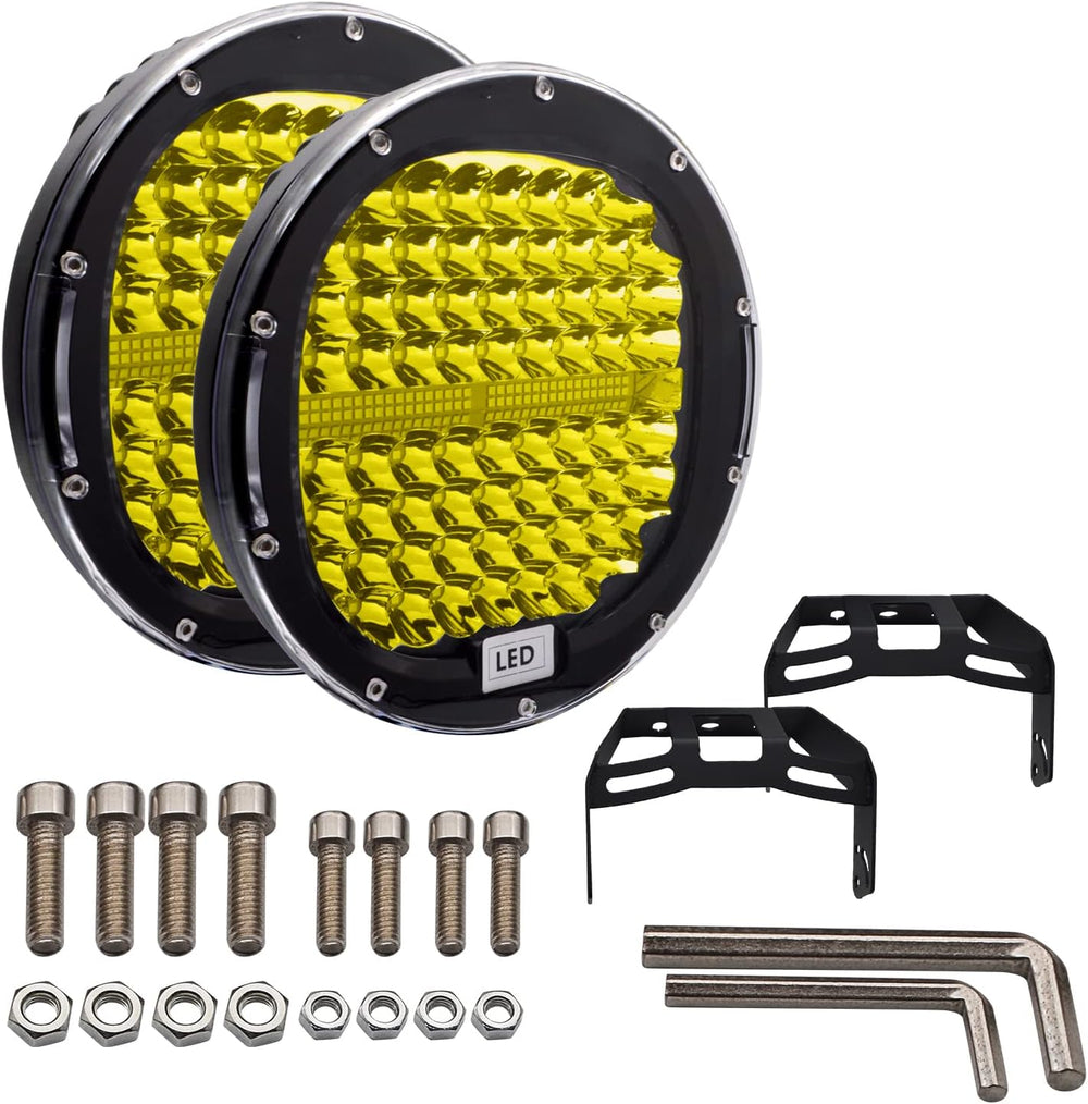 Safego 9inch round led light bar 2Pcs Amber round offroad lights 408W Waterpr...