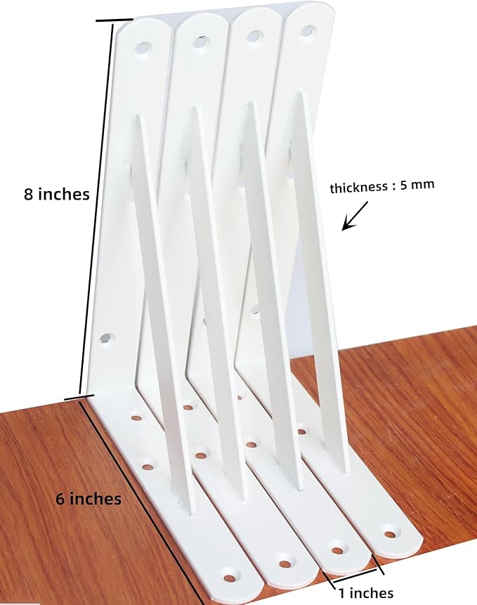 16 Pack L8 x H 6" White Heavy Duty Shelf Brackets