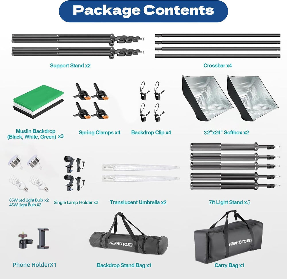 Photography Softboxes Kit with 6.6x10ft Backdrop Stands