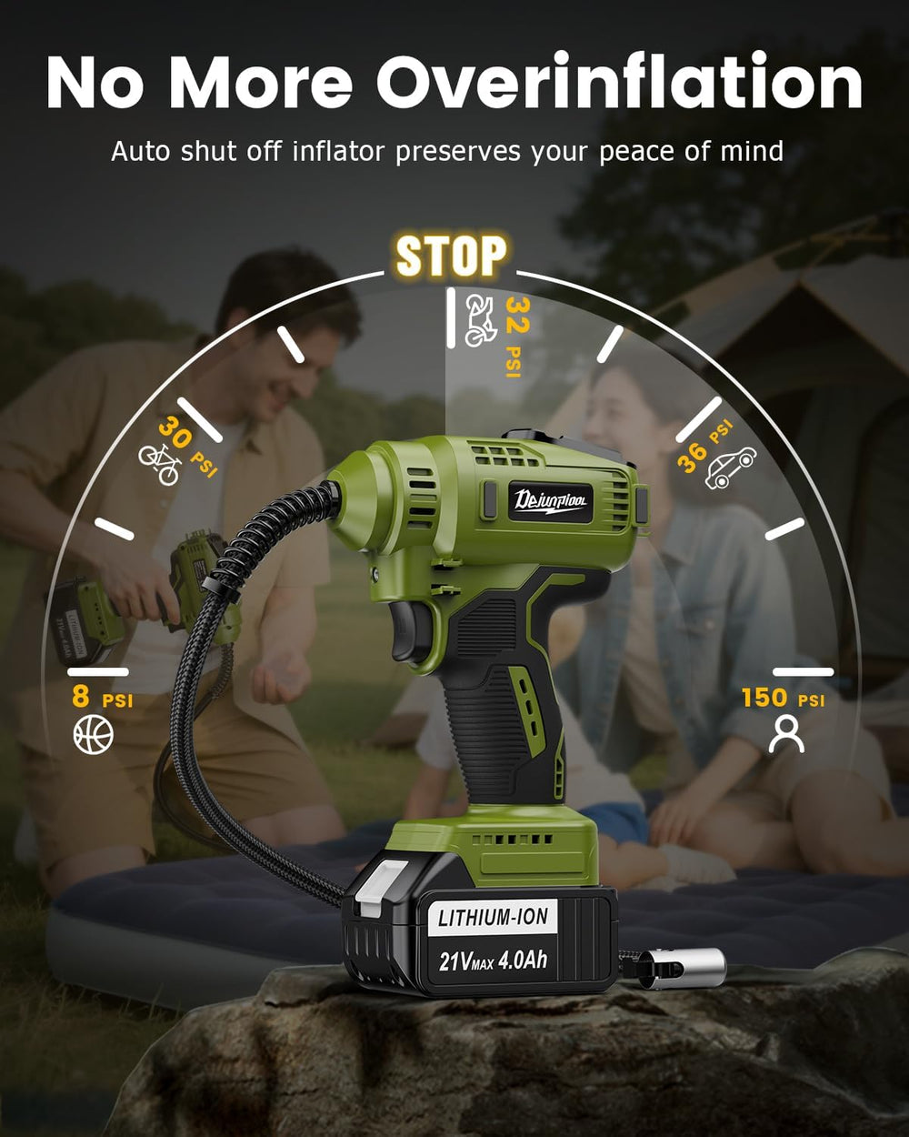 Portable Air Compressor for Car Tires with 2x4000Mah 21V Batteries, Fast 150P...